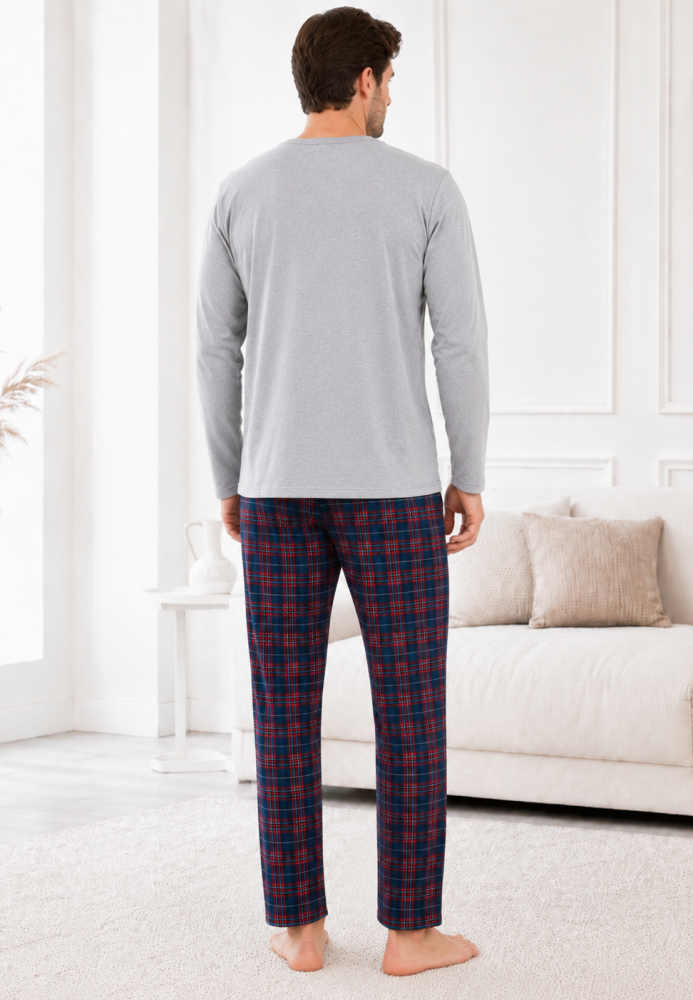 Pijama barbati Serena cu maneca lunga si pantalon lung-Gri,Engros